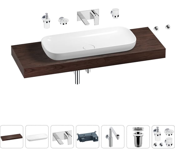 Комплект мебели для ванной комнаты с раковиной Wellsee Genuine Tree 201014681 1