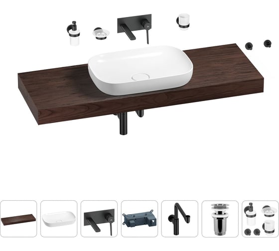 Комплект мебели для ванной комнаты с раковиной Wellsee Genuine Tree 201014447 1
