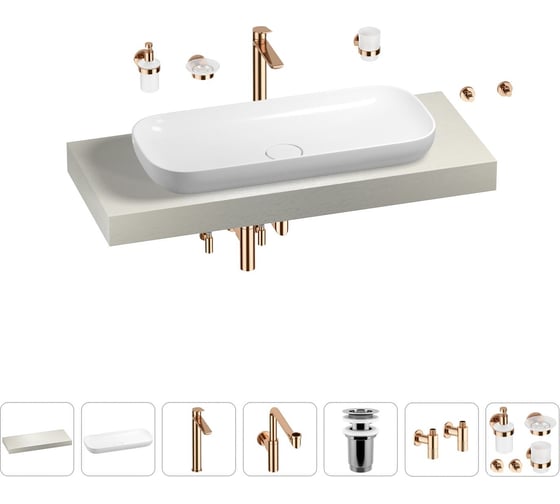 Комплект мебели для ванной комнаты с раковиной Wellsee Genuine Tree 201014494 1