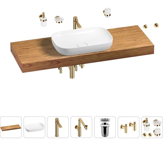 Комплект мебели для ванной комнаты с раковиной Wellsee Genuine Tree 201014418 1