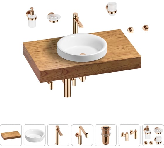 Комплект мебели для ванной комнаты Wellsee Genuine Tree с раковиной 201015679 1