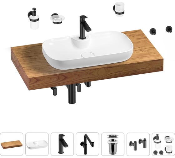 Комплект мебели для ванной комнаты Wellsee Genuine Tree с раковиной 201014812 1