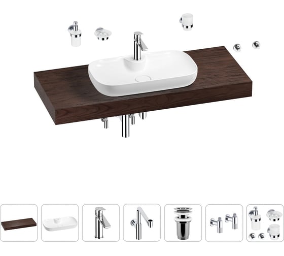 Комплект мебели для ванной комнаты с раковиной Wellsee Genuine Tree 201014881 1