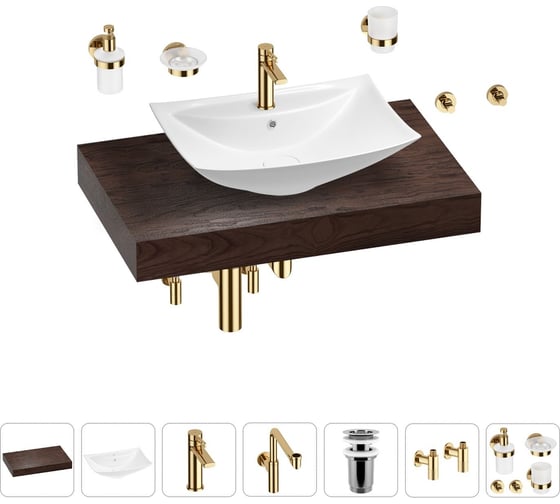 Комплект мебели для ванной комнаты с раковиной Wellsee Genuine Tree 201018968 1