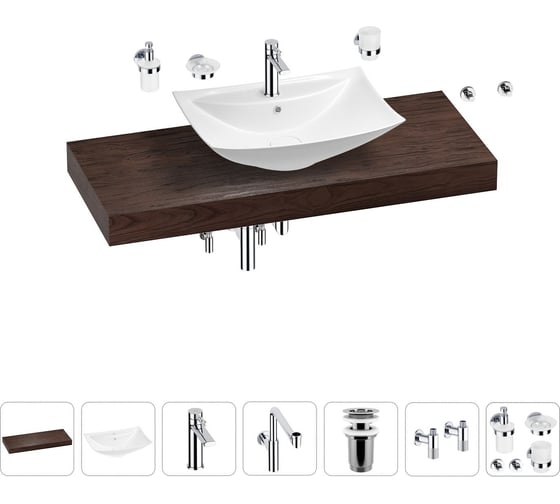 Комплект мебели для ванной комнаты с раковиной Wellsee Genuine Tree 201019086 1