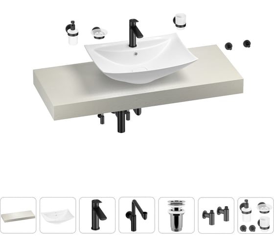 Комплект мебели для ванной комнаты с раковиной Wellsee Genuine Tree 201019052 1