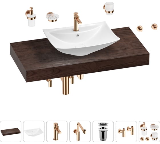 Комплект мебели для ванной комнаты с раковиной Wellsee Genuine Tree 201019029 1