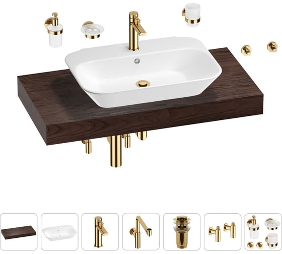 Комплект мебели для ванной комнаты с раковиной Wellsee Genuine Tree 201019208 1