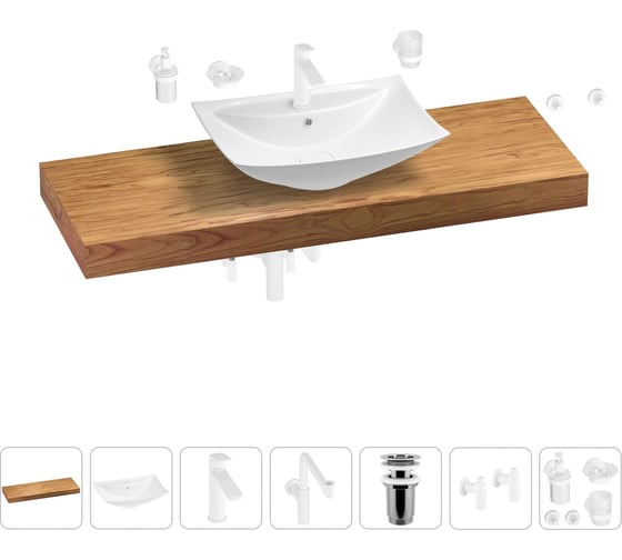 Комплект мебели для ванной комнаты с раковиной Wellsee Genuine Tree 201019135 1