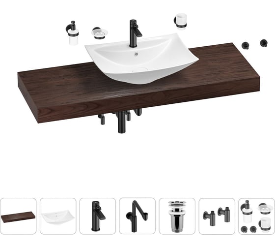 Комплект мебели для ванной комнаты с раковиной Wellsee Genuine Tree 201019147 1