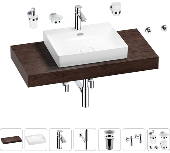 Комплект мебели для ванной комнаты с раковиной Wellsee Genuine Tree 201019621 1