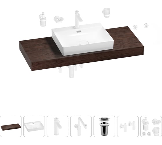 Комплект мебели для ванной комнаты с раковиной Wellsee Genuine Tree 201019690 1