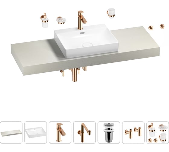 Комплект мебели для ванной комнаты с раковиной Wellsee Genuine Tree 201019714 1