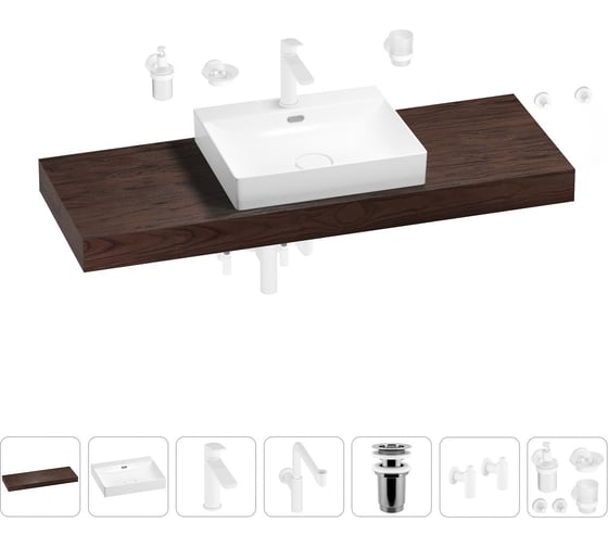 Комплект мебели для ванной комнаты с раковиной Wellsee Genuine Tree 201019745 1