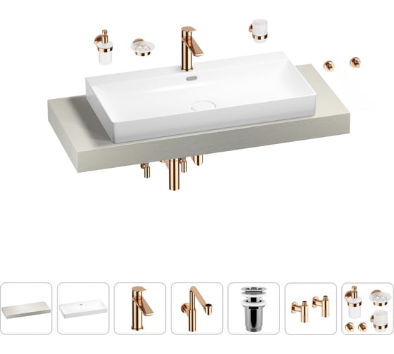 Комплект мебели для ванной комнаты с раковиной Wellsee Genuine Tree 201019774 1