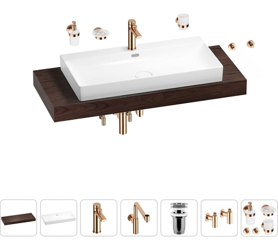 Комплект мебели для ванной комнаты с раковиной Wellsee Genuine Tree 201019809 1