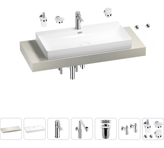 Комплект мебели для ванной комнаты с раковиной Wellsee Genuine Tree 201019776 1