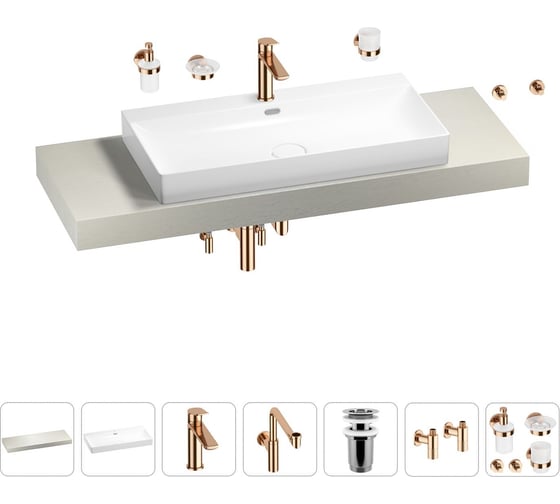 Комплект мебели для ванной комнаты с раковиной Wellsee Genuine Tree 201019834 1