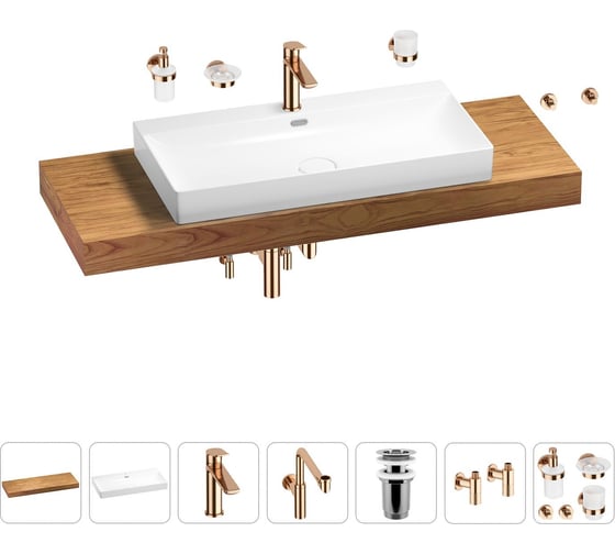 Комплект мебели для ванной комнаты с раковиной Wellsee Genuine Tree 201019854 1