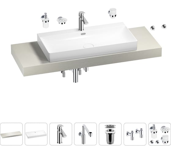 Комплект мебели для ванной комнаты с раковиной Wellsee Genuine Tree 201019831 1