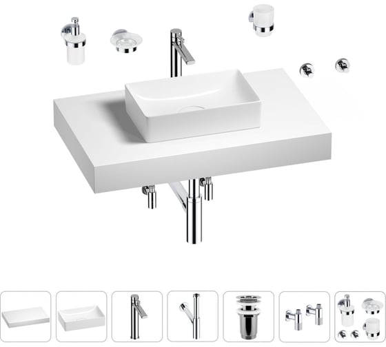 Раковина Wellsee 42 см со столешницей 80 см Pure BY 201010771 в наборе 10 в 1 1