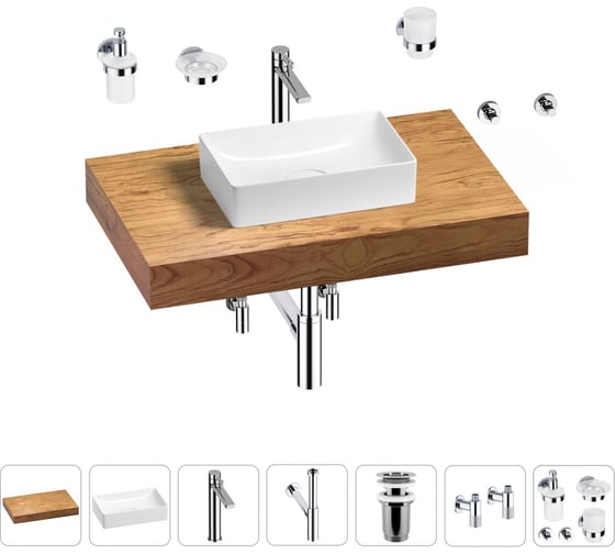 Раковина Wellsee 42 см со столешницей 80 см Pure BY 201010741 в наборе 10 в 1 1