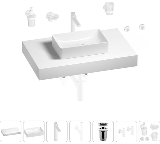 Раковина Wellsee 42 см со столешницей 80 см Pure BY 201010775 в наборе 10 в 1 1