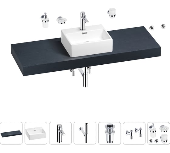 Раковина Wellsee 43 см со столешницей 140 см Graceful Pro 201012346 в наборе 10 в 1 1