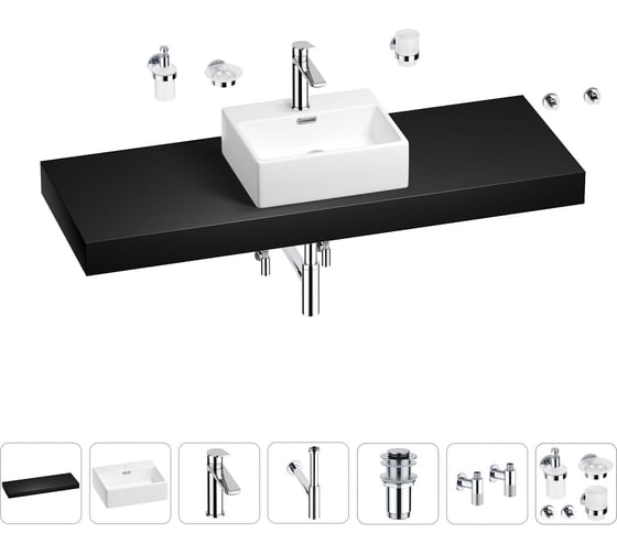 Раковина Wellsee 43 см со столешницей 140 см Graceful Pro 201012381 в наборе 10 в 1 1