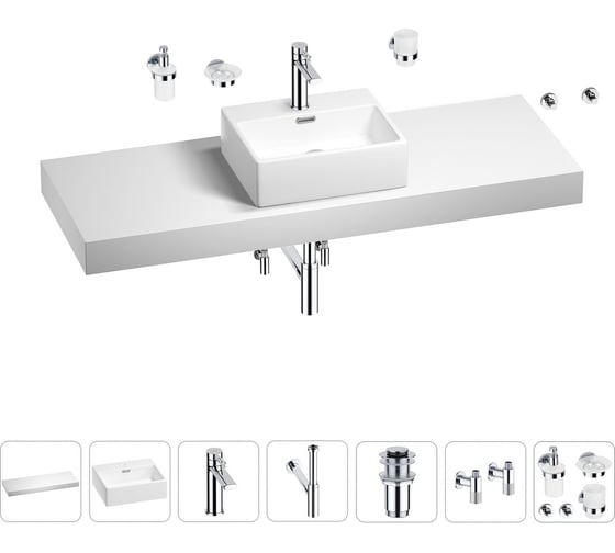 Раковина Wellsee 43 см со столешницей 140 см Graceful Pro 201012376 в наборе 10 в 1