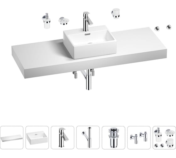 Раковина Wellsee 43 см со столешницей 140 см Graceful Pro 201012371 в наборе 10 в 1 1