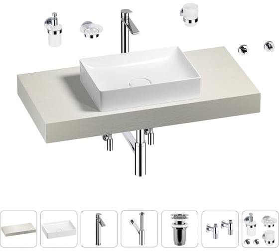 Раковина Wellsee 50 см со столешницей 100 смPure BY201011191 в наборе 10 в 1 201011191 1