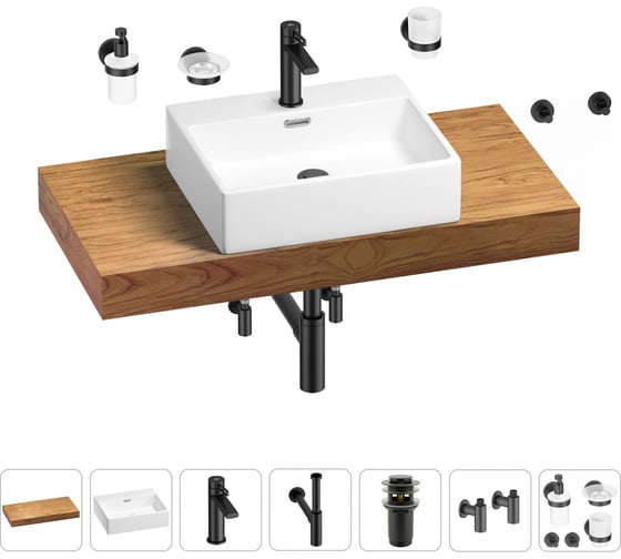 Раковина Wellsee 50 см со столешницей 100 см Graceful Pro 201012477 в наборе 10 в 1 1