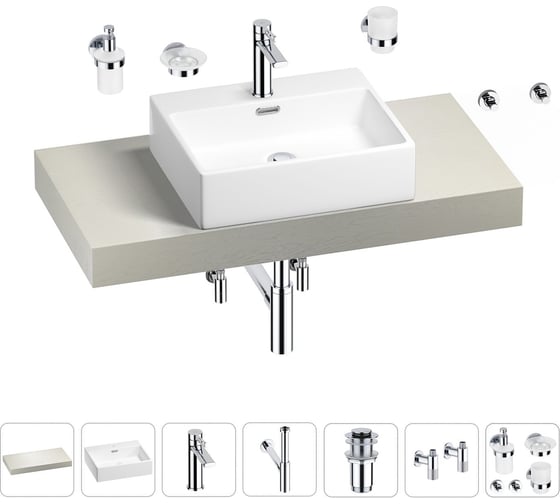 Раковина Wellsee 50 см со столешницей 100 смGraceful Proв наборе 10 в 1 201012456 1