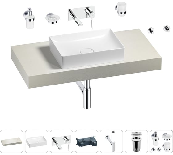 Раковина Wellsee 50 см со столешницей 100 смPure BY201011206 в наборе 9 в 1 201011206 1