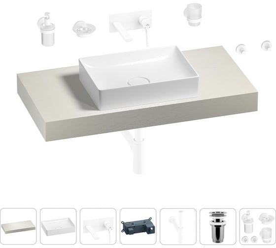Раковина Wellsee 50 см со столешницей 100 смPure BY201011210 в наборе 9 в 1 201011210 1