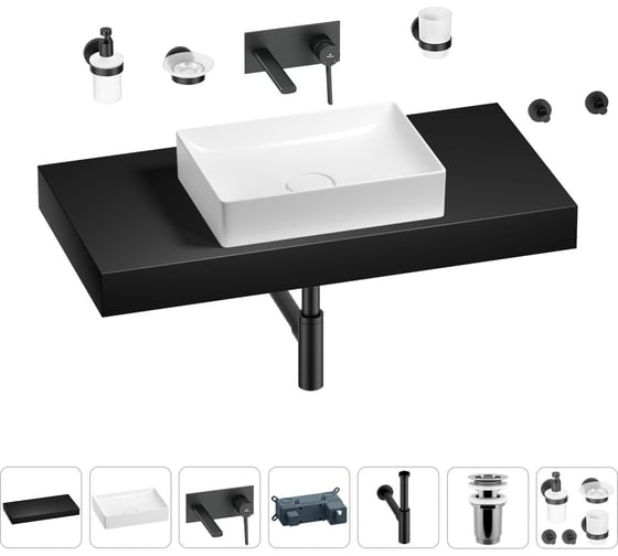 Раковина Wellsee 50 см со столешницей 100 смPure BY201011307 в наборе 9 в 1 201011307 1