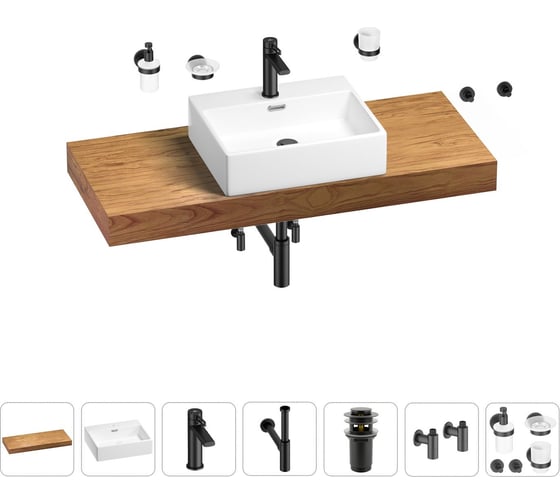 Раковина Wellsee 50 см со столешницей 120 см Graceful Pro 201012537 в наборе 10 в 1 1