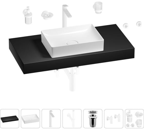 Раковина Wellsee 50 см со столешницей 100 смPure BY201011295 в наборе 10 в 1 201011295 1