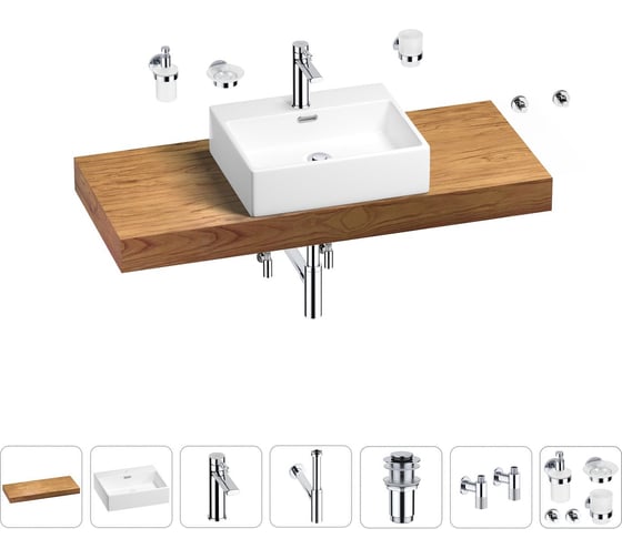 Раковина Wellsee 50 см со столешницей 120 см Graceful Pro 201012536 в наборе 10 в 1 1