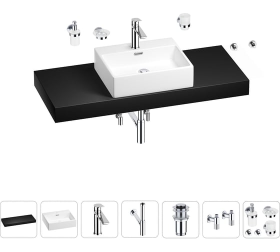 Раковина Wellsee 50 см со столешницей 120 см Graceful Pro 201012561 в наборе 10 в 1 1