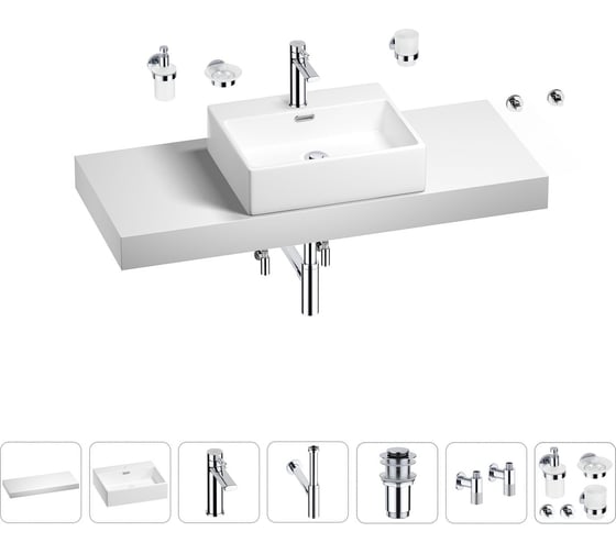Раковина Wellsee 50 см со столешницей 120 см Graceful Pro 201012556 в наборе 10 в 1 1