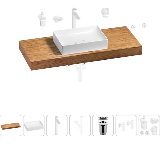 Раковина Wellsee 50 см со столешницей 120 см Pure BY 201011355 в наборе 10 в 1 1