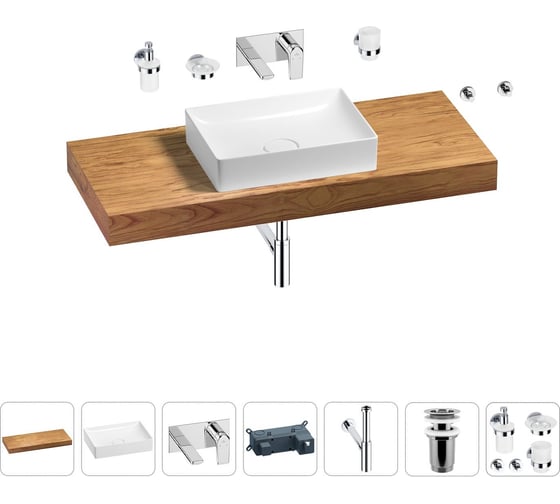 Раковина Wellsee 50 см со столешницей 120 см Pure BY 201011361 в наборе 9 в 1