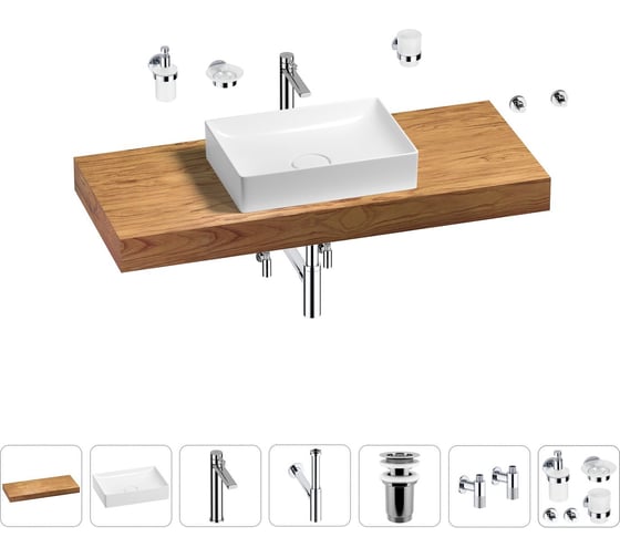 Раковина Wellsee 50 см со столешницей 120 см Pure BY 201011356 в наборе 10 в 1 1