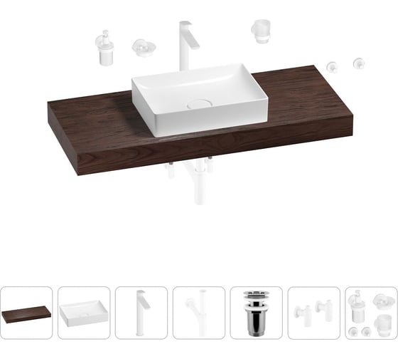 Раковина Wellsee 50 см со столешницей 120 смPure BY201011375 в наборе 10 в 1 201011375 1