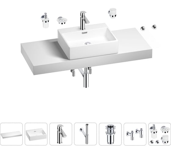 Раковина Wellsee 50 см со столешницей 120 см Graceful Pro 201012551 в наборе 10 в 1 1