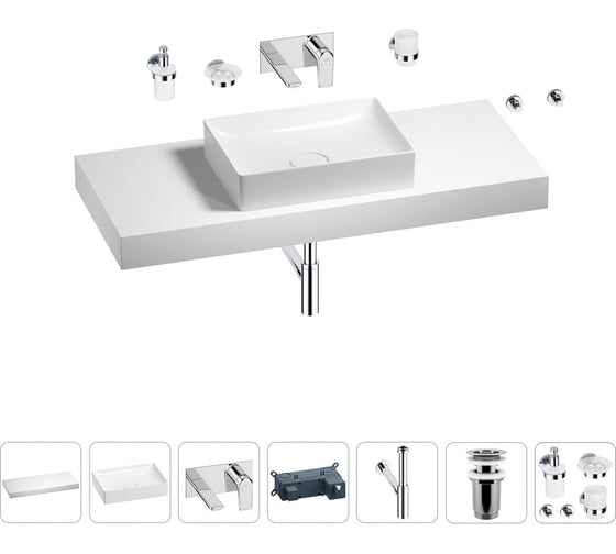 Раковина Wellsee 50 см со столешницей 120 см Pure BY 201011401 в наборе 9 в 1
