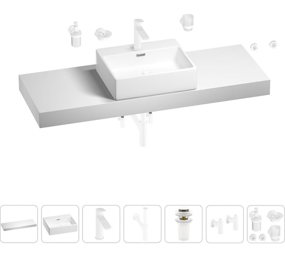 Раковина Wellsee 50 см со столешницей 140 см Graceful Pro 201012615 в наборе 10 в 1 1