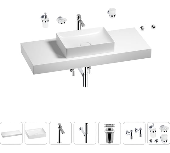 Раковина Wellsee 50 см со столешницей 120 см Pure BY 201011396 в наборе 10 в 1 1